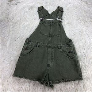 Brandy Melville Green Denim Overall Shorts / Shortalls